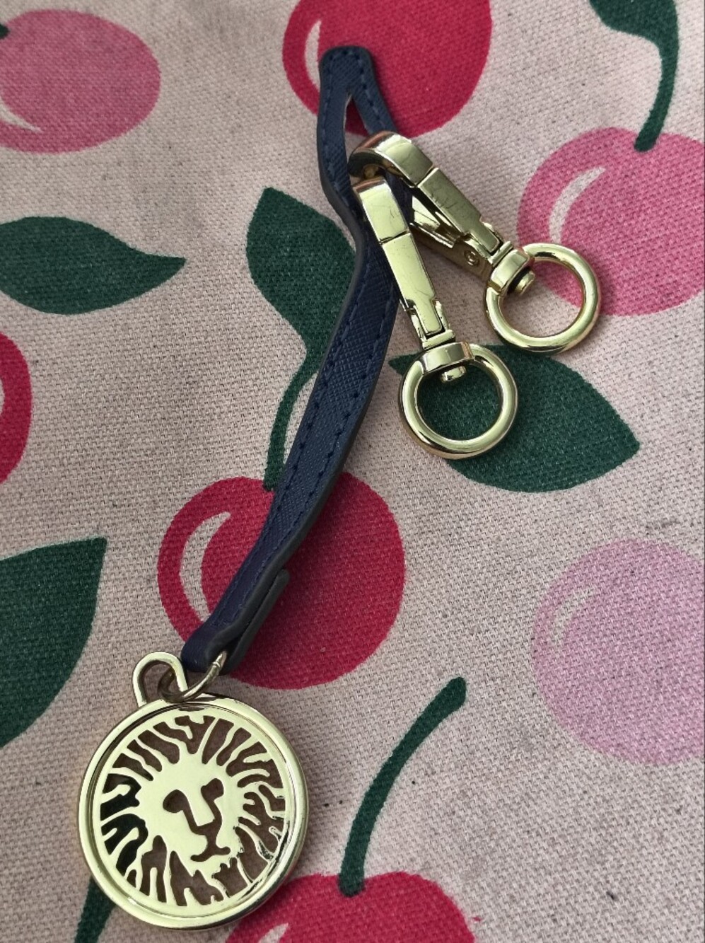 Anne Klein Lion Logo Bag Charm With Navy Strap Double Hook